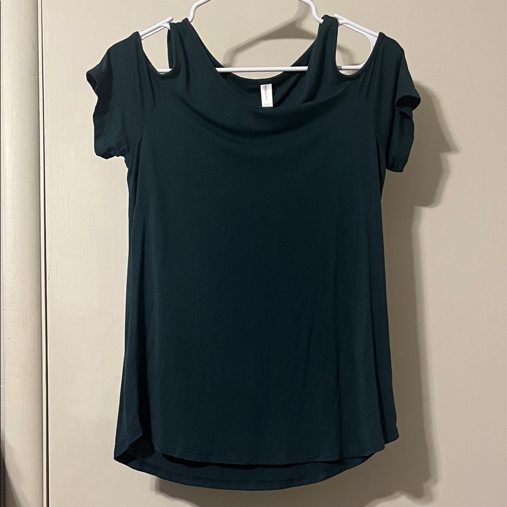 Elegant Dark Green Women's Cold Shoulder Top